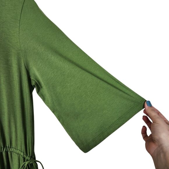 GUDRUN SJODEN Dress Womens Medium Green Drawstring Midi Dress Organic Lagenlook - Picture 4 of 7